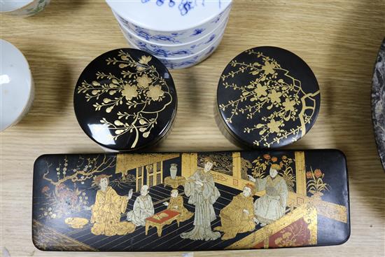 A quantity of Chinese and Japanese ceramics, Canton enamel etc